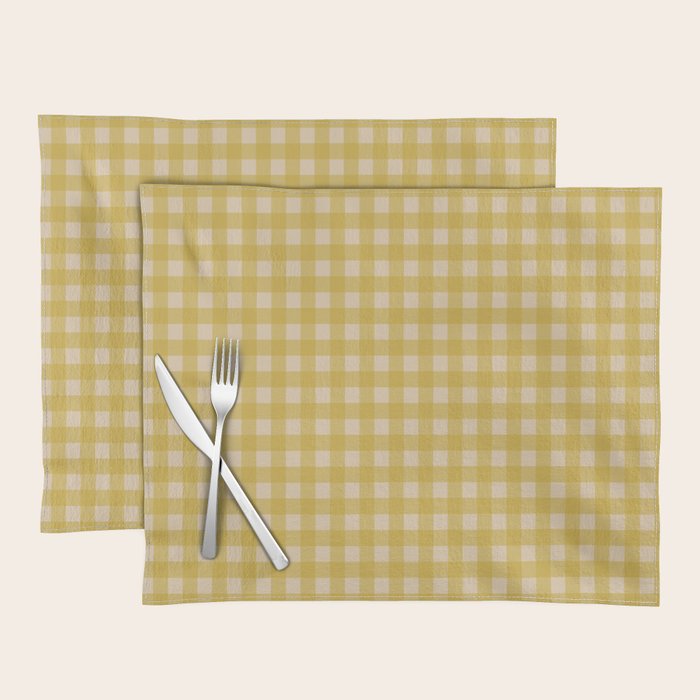 Gingham Check Pattern in Muted Mustard Yellow and Beige Placemat Gallery Image 1