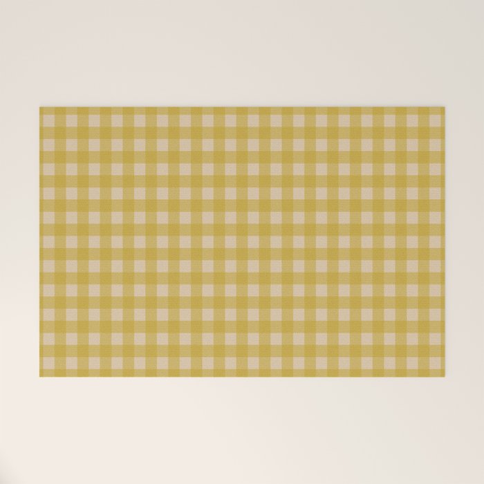 Gingham Check Pattern in Muted Mustard Yellow and Beige Welcome Mat Gallery Image 1