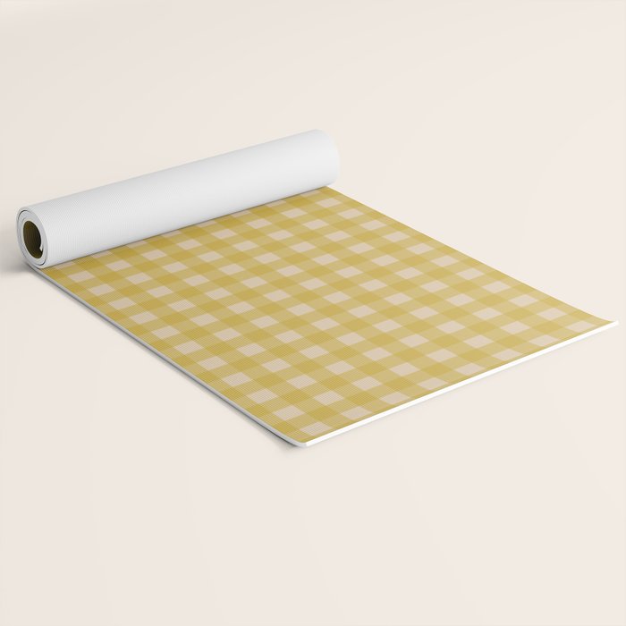 Gingham Check Pattern in Muted Mustard Yellow and Beige Yoga Mat Gallery Image 2
