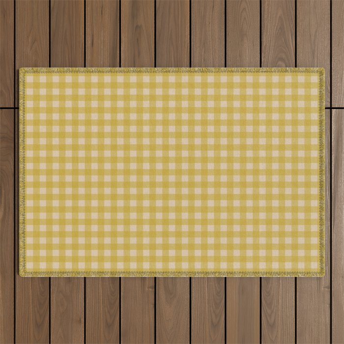 Gingham Check Pattern in Muted Mustard Yellow and Beige Outdoor Rug Gallery Image 1