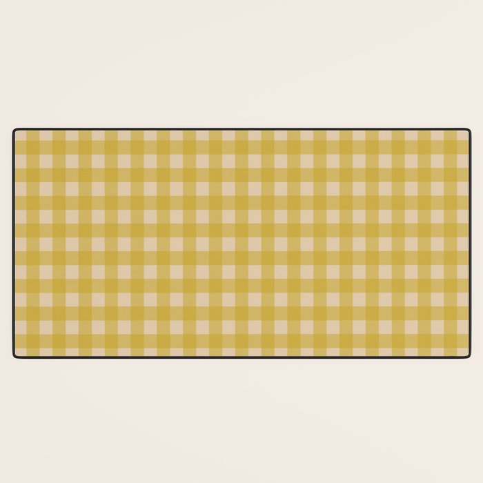 Gingham Check Pattern in Muted Mustard Yellow and Beige Desk Mat Gallery Image 3