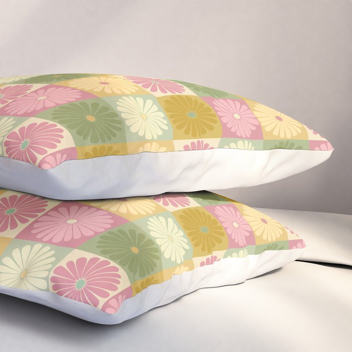 Retro Flowers Check Pattern XVII Pillow Sham Gallery Image 3