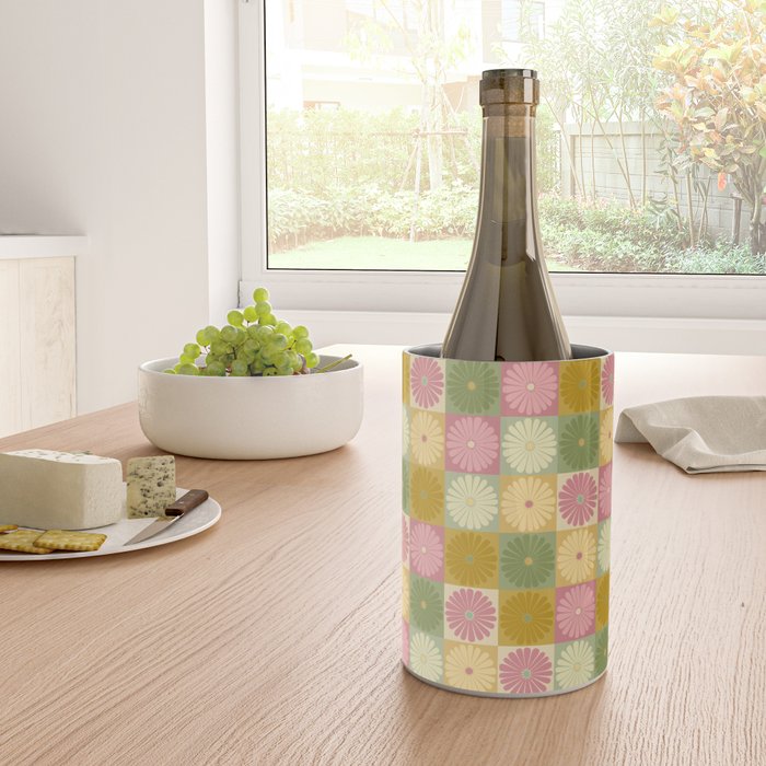 Retro Flowers Check Pattern XVII Wine Chiller Gallery Image 4
