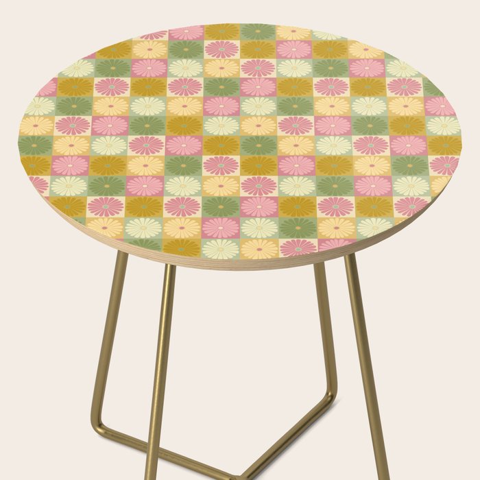Retro Flowers Check Pattern XVII Side Table Gallery Image 2