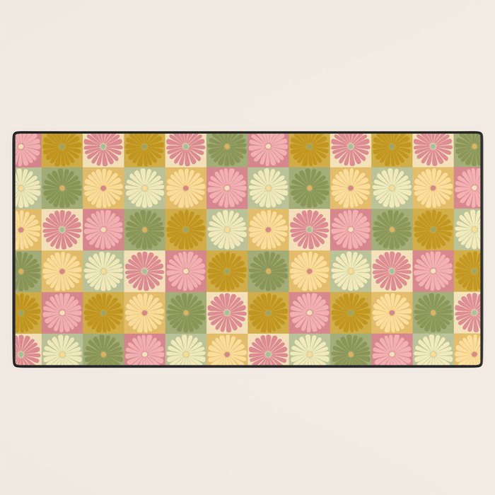 Retro Flowers Check Pattern XVII Desk Mat Gallery Image 3