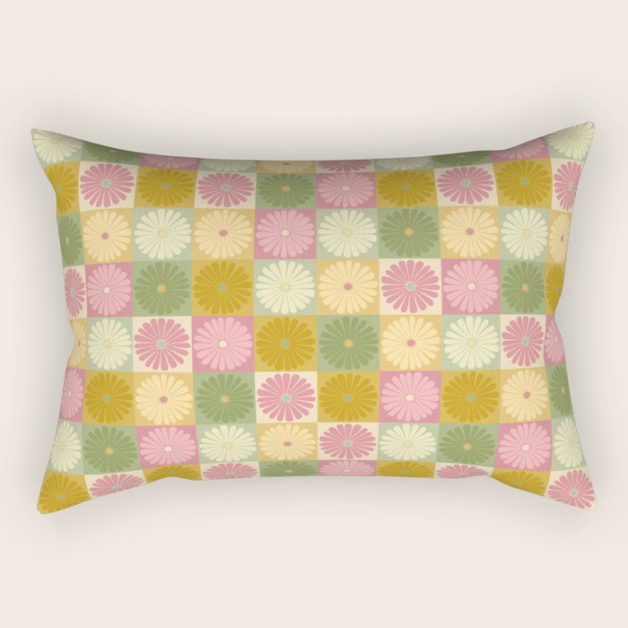 Retro Flowers Check Pattern XVII Rectangular Pillow Gallery Image 2