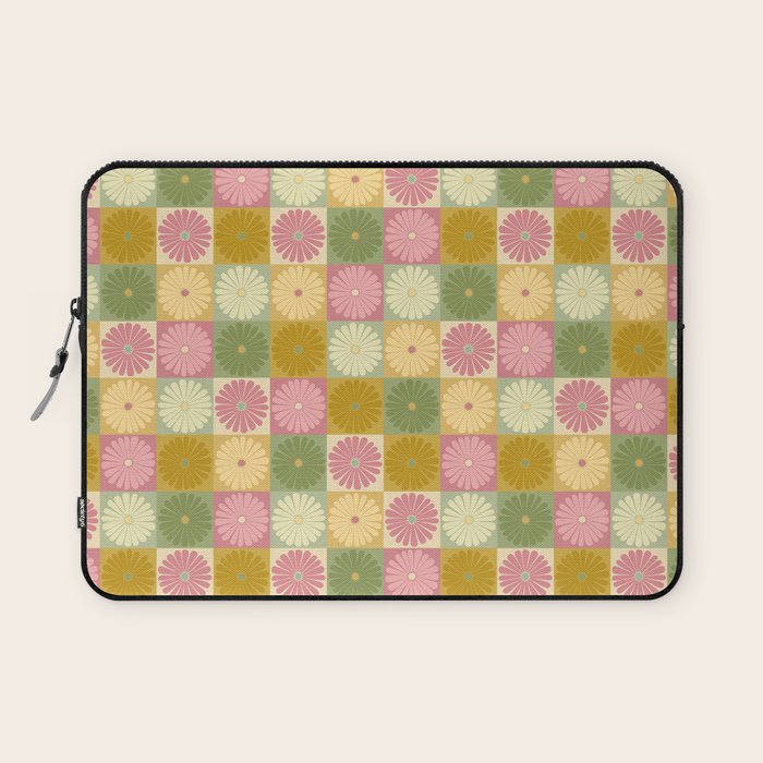 Retro Flowers Check Pattern XVII Laptop Sleeve Gallery Image 1