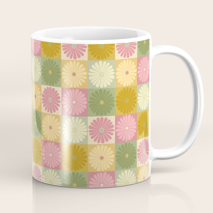 Retro Flowers Check Pattern XVII Coffee Mug Gallery Image 1