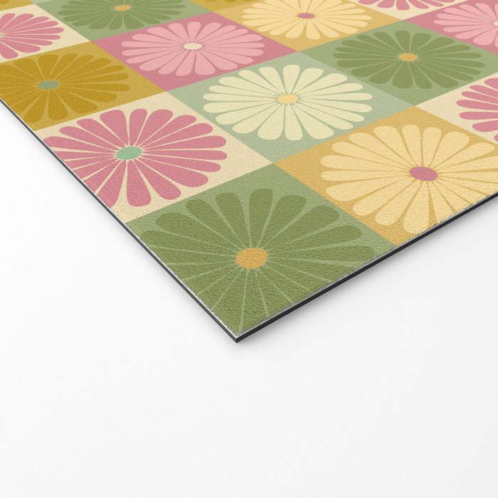 Retro Flowers Check Pattern XVII Welcome Mat Gallery Image 2