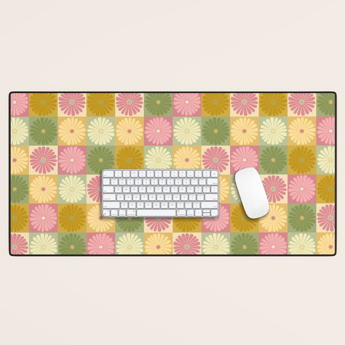 Retro Flowers Check Pattern XVII Desk Mat Gallery Image 1