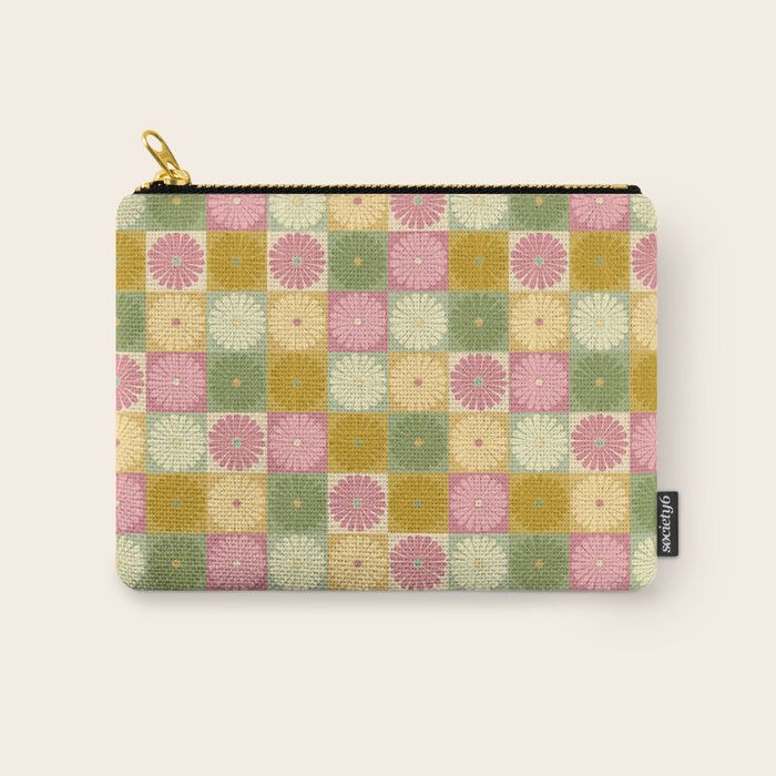 Retro Flowers Check Pattern XVII Carry All Pouch Gallery Image 1