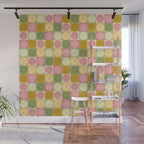 Retro Flowers Check Pattern XVII Wall Mural Gallery Image 1