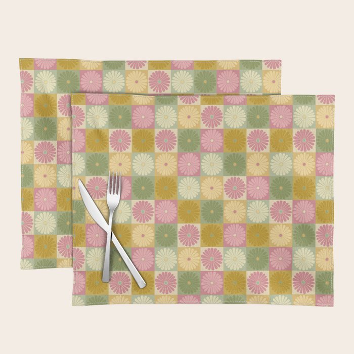 Retro Flowers Check Pattern XVII Placemat Gallery Image 1