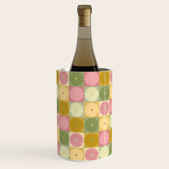 Retro Flowers Check Pattern XVII Wine Chiller Gallery Image 1