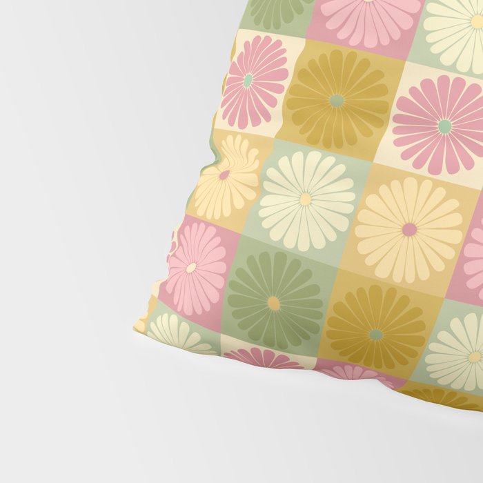 Retro Flowers Check Pattern XVII Pillow Sham Gallery Image 4