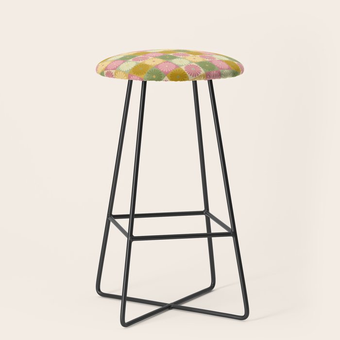 Retro Flowers Check Pattern XVII Stool Gallery Image 1