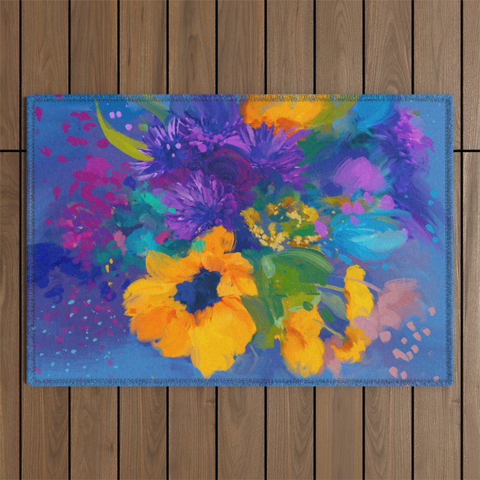 Bouquet In Blue Outdoor Rug Gallery Image 1