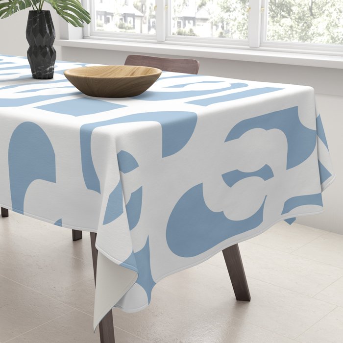 Mid Century Modern Baby Blue and White Abstract Loops Pattern Tablecloth Gallery Image 3