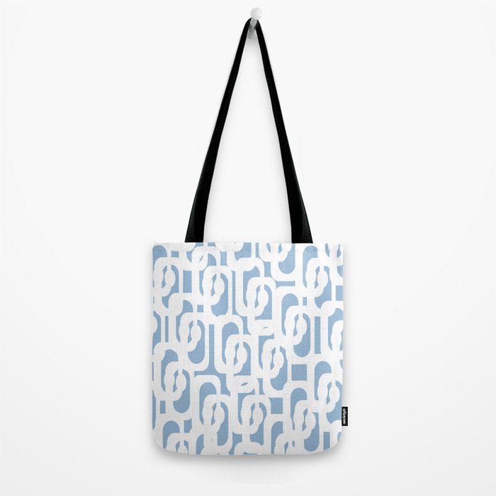 Mid Century Modern Baby Blue and White Abstract Loops Pattern Tote Bag Gallery Image 2