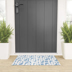 Mid Century Modern Baby Blue and White Abstract Loops Pattern Welcome Mat Gallery Image 3
