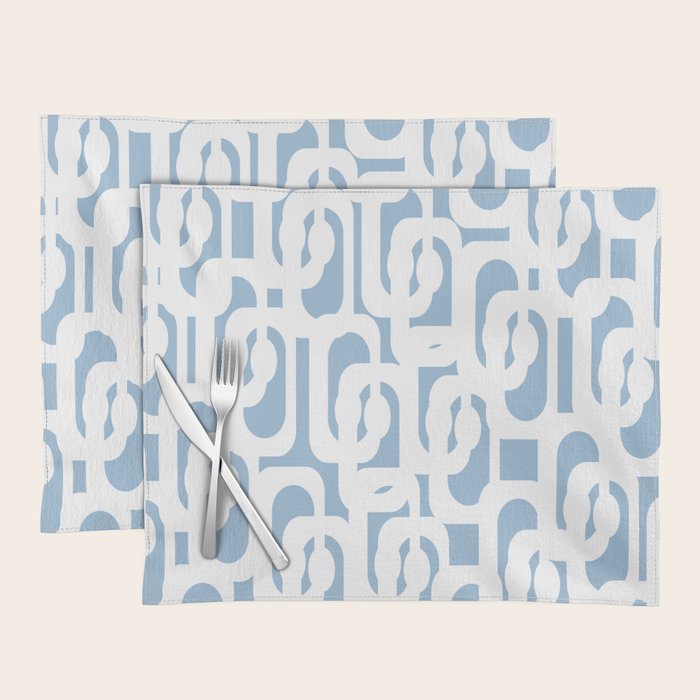 Mid Century Modern Baby Blue and White Abstract Loops Pattern Placemat Gallery Image 1