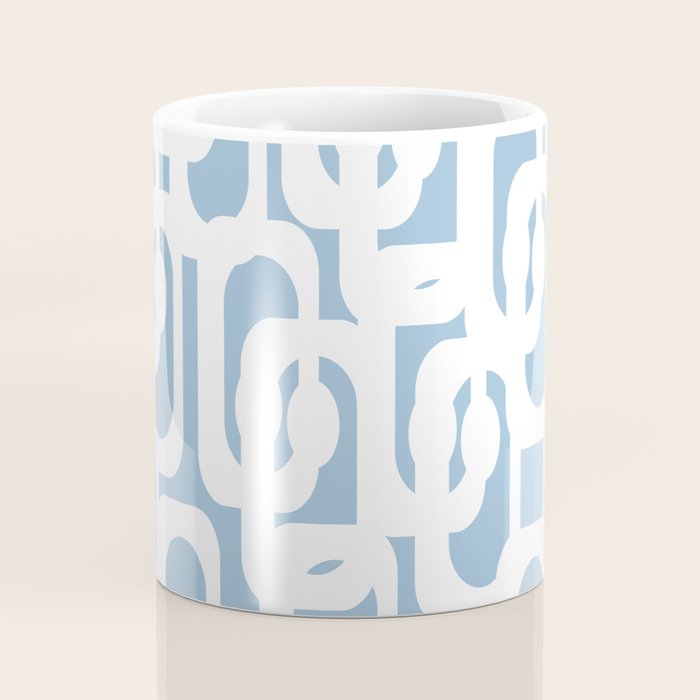 Mid Century Modern Baby Blue and White Abstract Loops Pattern Coffee Mug Gallery Image 4