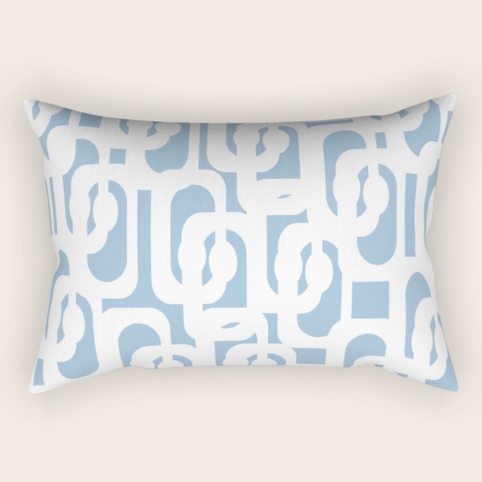 Mid Century Modern Baby Blue and White Abstract Loops Pattern Rectangular Pillow Gallery Image 2