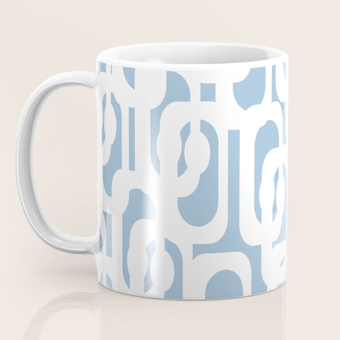 Mid Century Modern Baby Blue and White Abstract Loops Pattern Coffee Mug Gallery Image 3