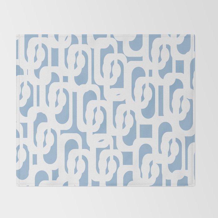 Mid Century Modern Baby Blue and White Abstract Loops Pattern Throw Blanket Gallery Image 2
