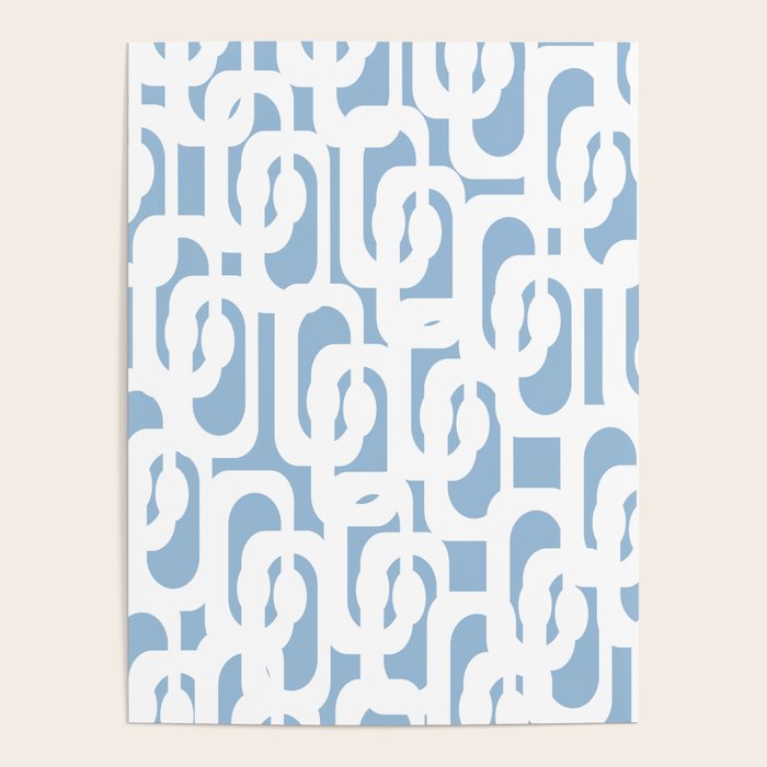 Mid Century Modern Baby Blue and White Abstract Loops Pattern Poster Gallery Image 1