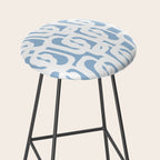 Mid Century Modern Baby Blue and White Abstract Loops Pattern Stool Gallery Image 2