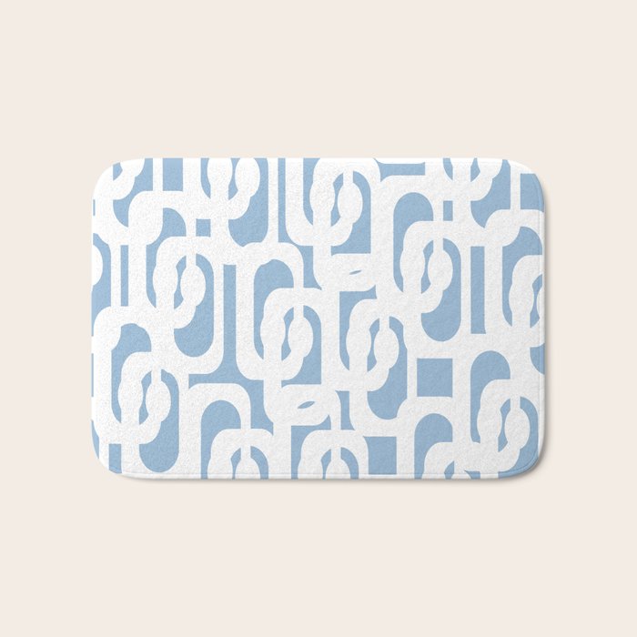 Mid Century Modern Baby Blue and White Abstract Loops Pattern Bath Mat Gallery Image 1
