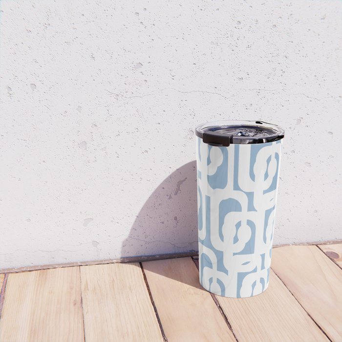 Mid Century Modern Baby Blue and White Abstract Loops Pattern Travel Mug Gallery Image 4