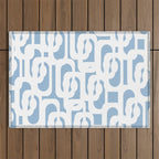Mid Century Modern Baby Blue and White Abstract Loops Pattern Outdoor Rug Gallery Image 1