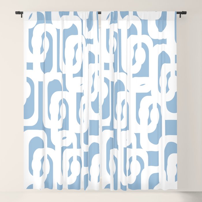 Mid Century Modern Baby Blue and White Abstract Loops Pattern Window Curtain Gallery Image 5