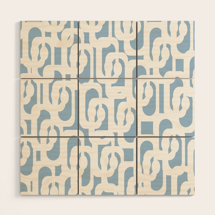Mid Century Modern Baby Blue and White Abstract Loops Pattern Wood Wall Art Gallery Image 1