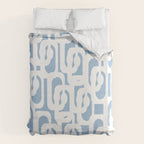 Mid Century Modern Baby Blue and White Abstract Loops Pattern Duvet Cover Gallery Image 6