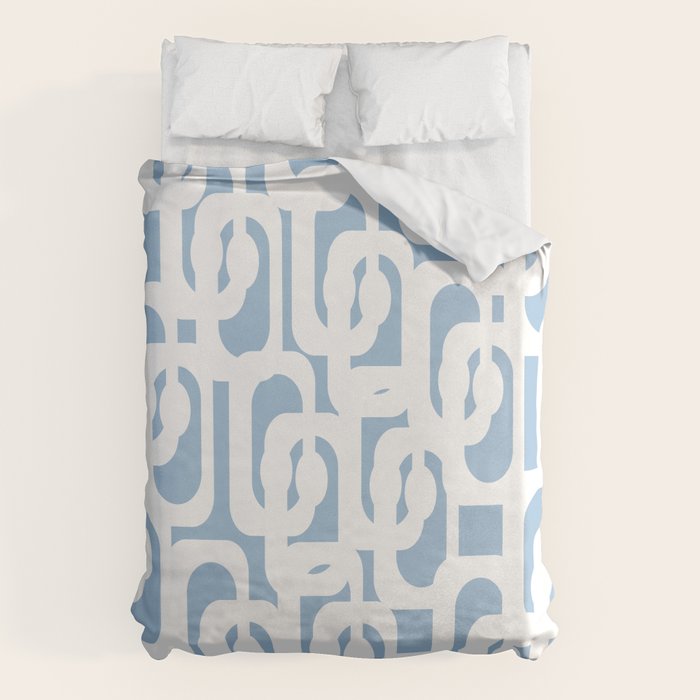 Mid Century Modern Baby Blue and White Abstract Loops Pattern Duvet Cover Gallery Image 6