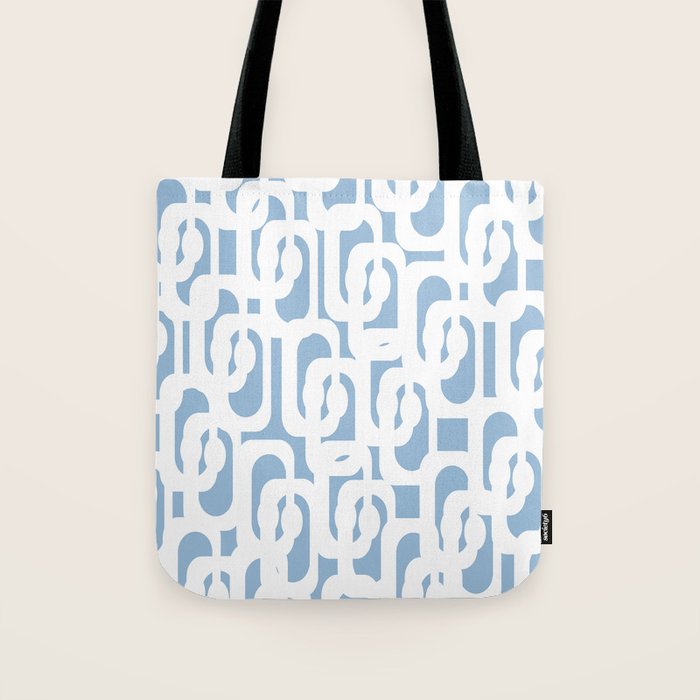 Mid Century Modern Baby Blue and White Abstract Loops Pattern Tote Bag Gallery Image 1