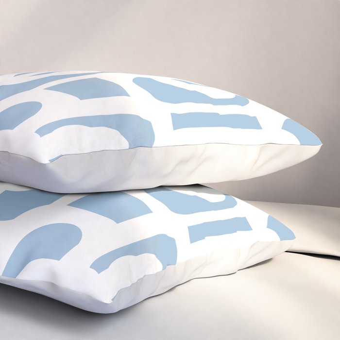 Mid Century Modern Baby Blue and White Abstract Loops Pattern Pillow Sham Gallery Image 3