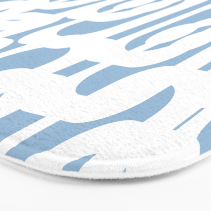 Mid Century Modern Baby Blue and White Abstract Loops Pattern Bath Mat Gallery Image 3