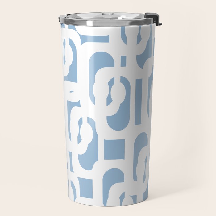 Mid Century Modern Baby Blue and White Abstract Loops Pattern Travel Mug Gallery Image 2