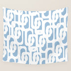Mid Century Modern Baby Blue and White Abstract Loops Pattern Wall Tapestry Gallery Image 4