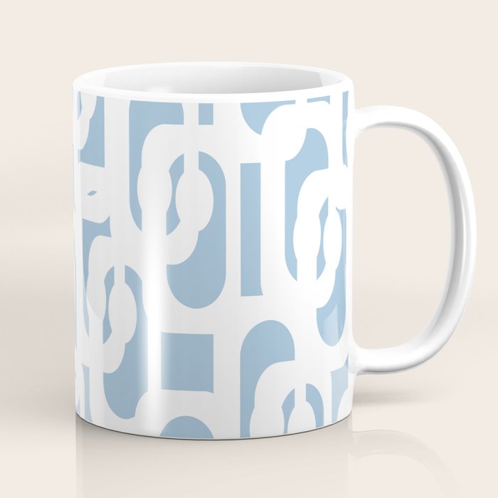 Mid Century Modern Baby Blue and White Abstract Loops Pattern Coffee Mug Gallery Image 1