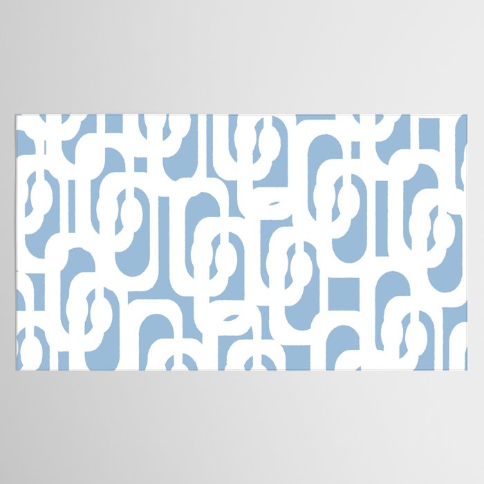 Mid Century Modern Baby Blue and White Abstract Loops Pattern Tablecloth Gallery Image 2