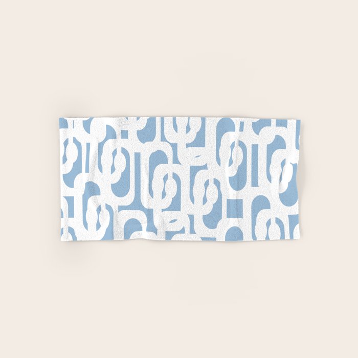 Mid Century Modern Baby Blue and White Abstract Loops Pattern Bath Towel Gallery Image 1