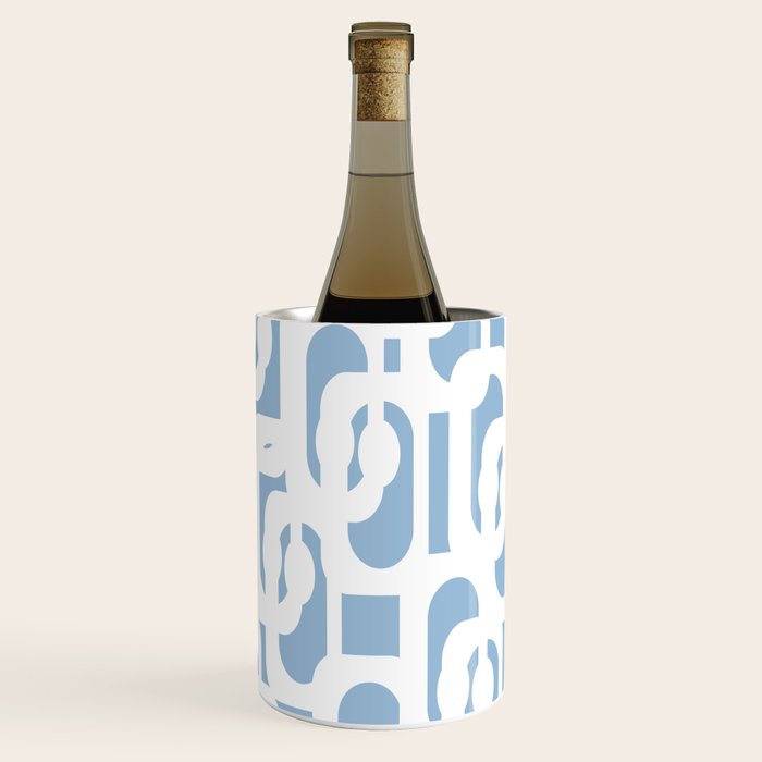 Mid Century Modern Baby Blue and White Abstract Loops Pattern Wine Chiller Gallery Image 3