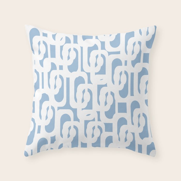 Mid Century Modern Baby Blue and White Abstract Loops Pattern Throw Pillow Gallery Image 1