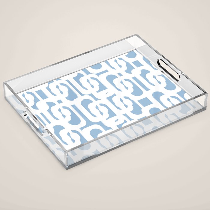 Mid Century Modern Baby Blue and White Abstract Loops Pattern Acrylic Tray Gallery Image 1