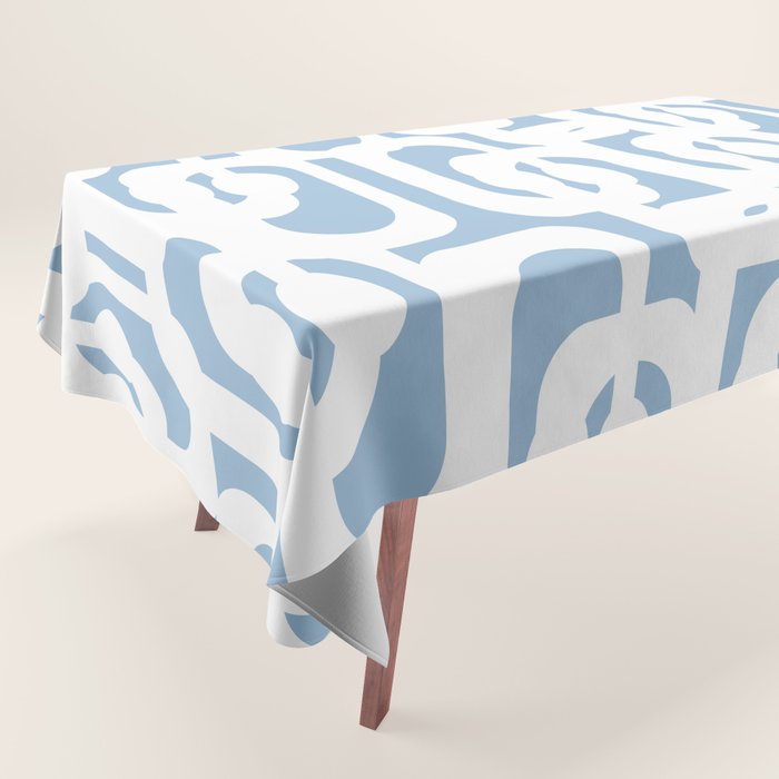 Mid Century Modern Baby Blue and White Abstract Loops Pattern Tablecloth Gallery Image 1